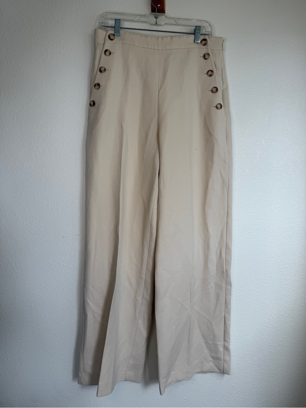 Sézane Cream Sailor Button Wide Leg Trousers 42